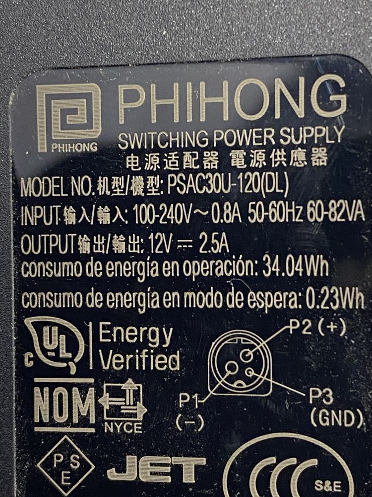 Блок живлення Phihong 30W 12v=2.5a 3 pin ОПТ