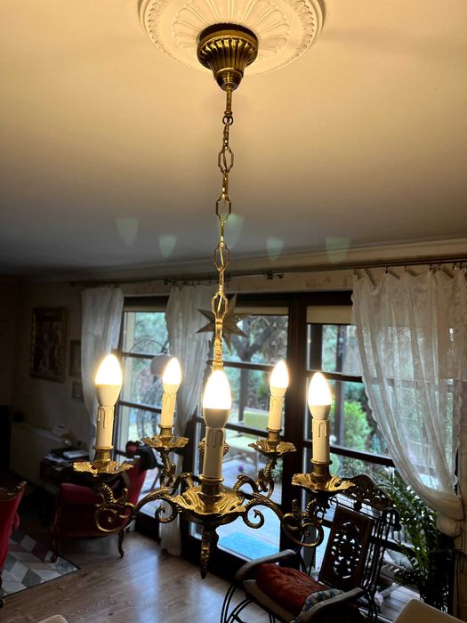 Antyk - antyczny żyrandol Pająk 5-cio ramienny, brąz, mosiądz