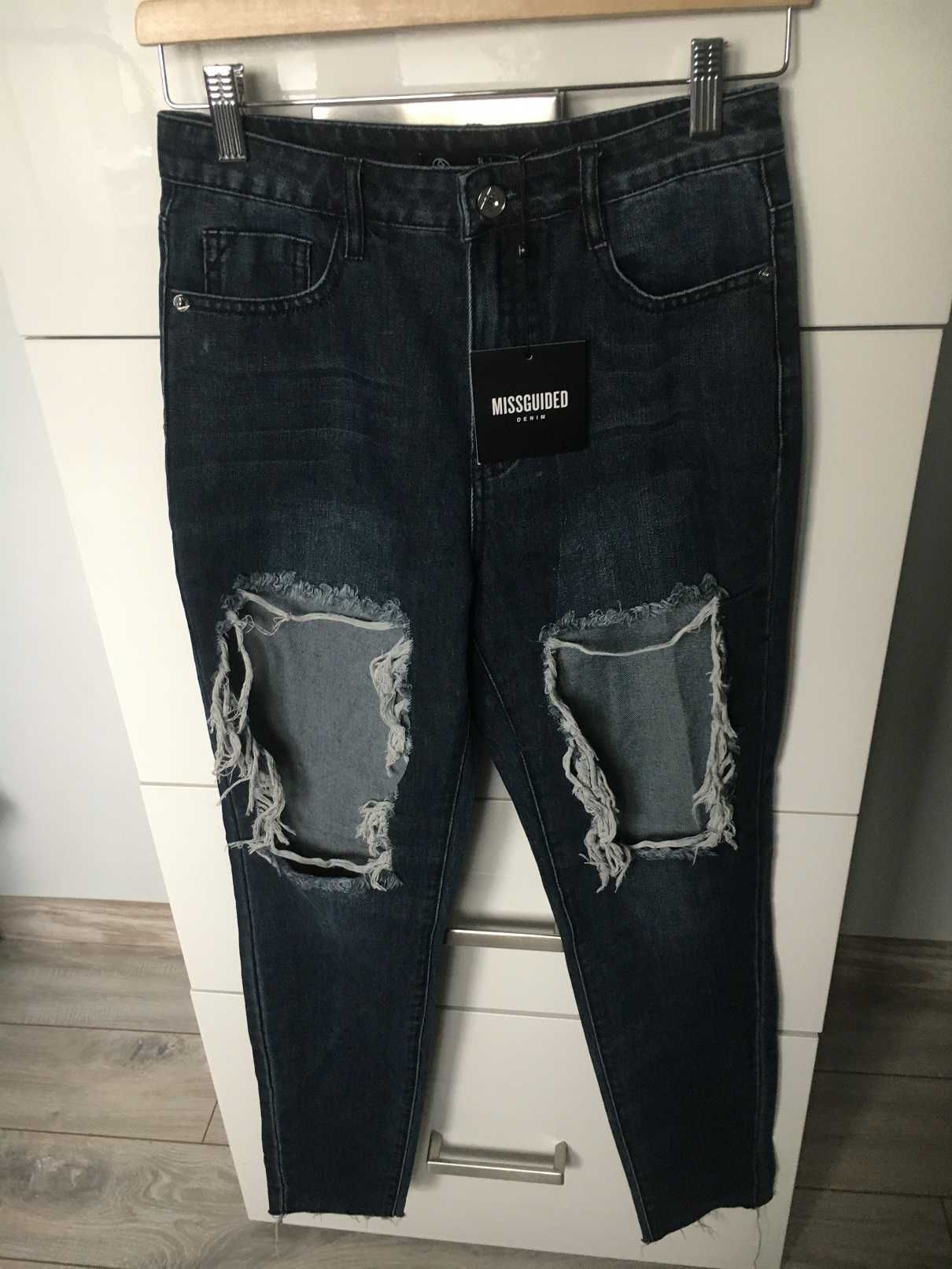 missguided spodnie jeansowe z dziurami 36