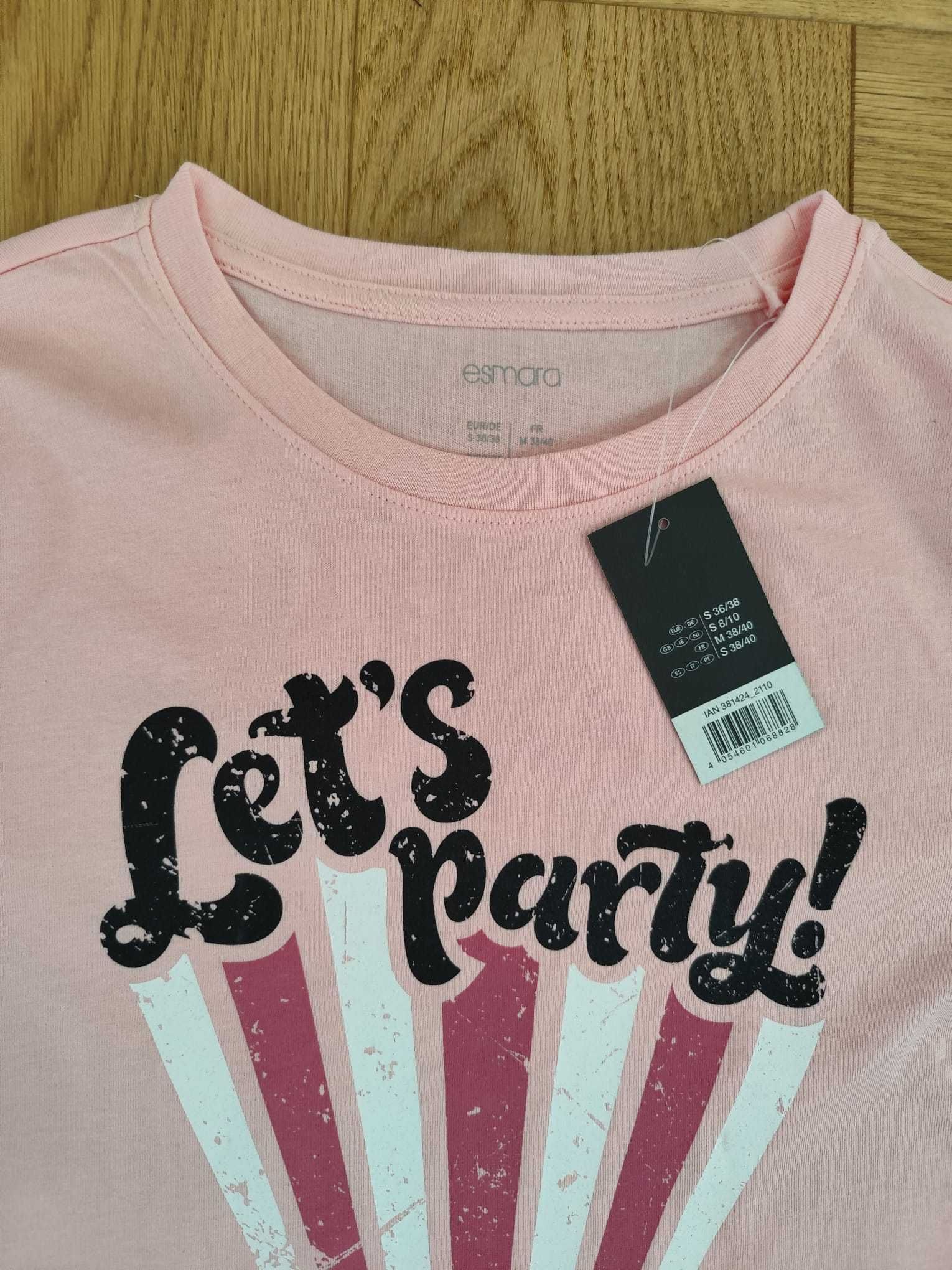 Nowy T-shirt/koszulka krótki rękaw S/M 36/38 bawełna pudrowy róż over