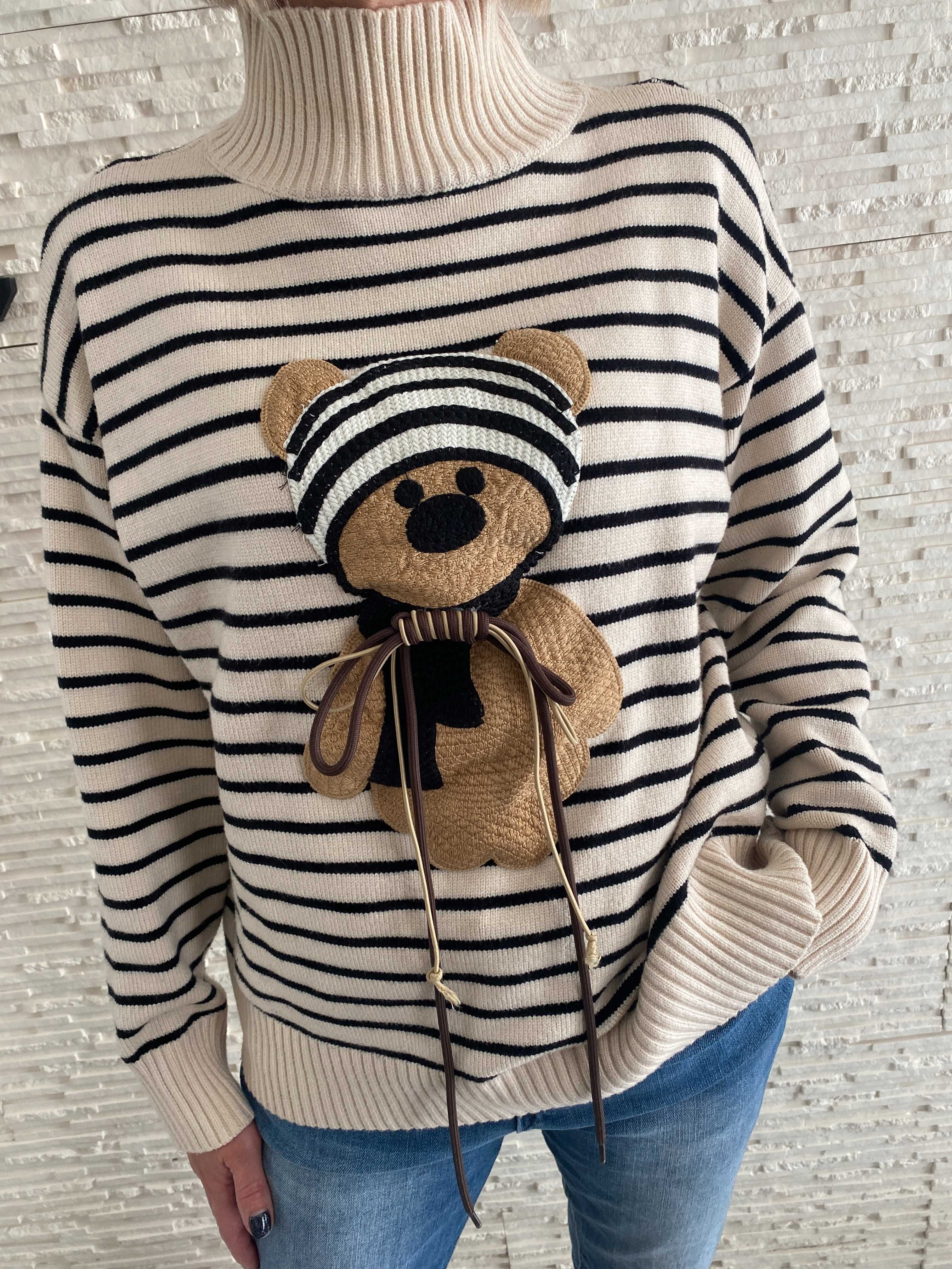 Premium sweterek paski z misiem teddy bear Uni