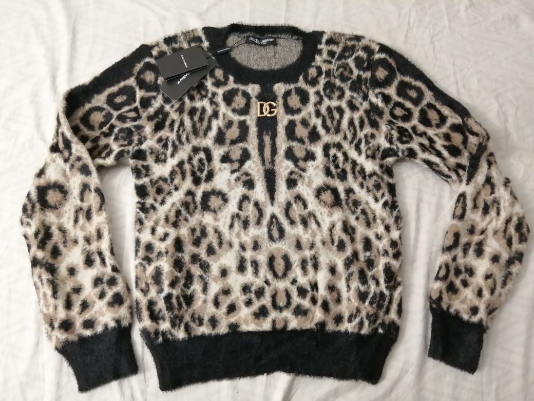 NOWY damski sweter Dolce & Gabbana bluzka D&G sweterek pantera 40 L