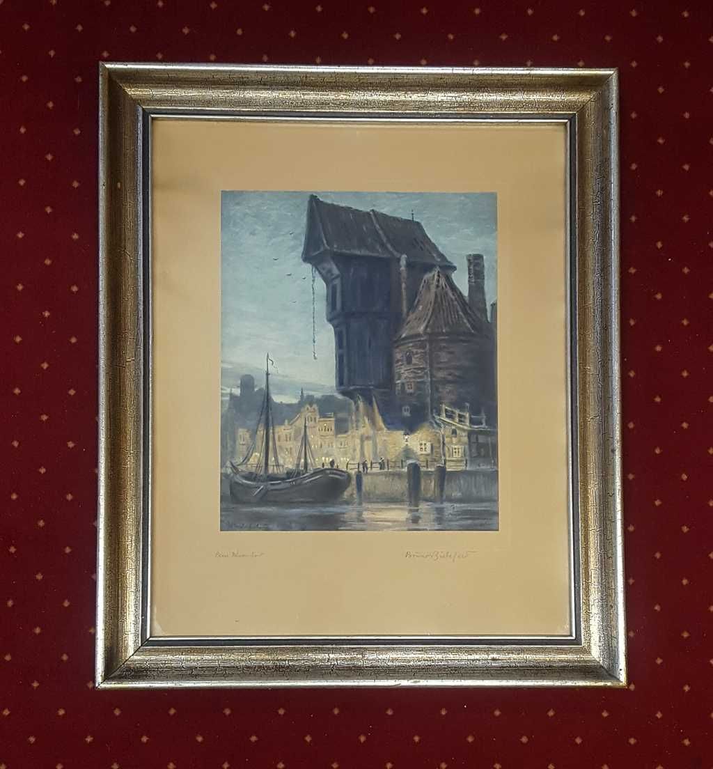 Litografia barwna- Żuraw Gdański autorstwa Bruno Bielefeld 1879 - 1973