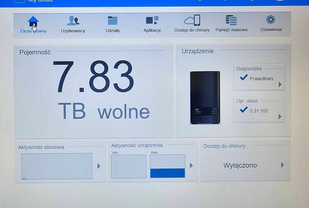NAS serwer plików 8 TB WD My Cloud EX2 Ultra