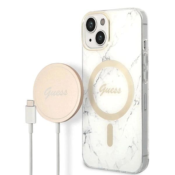 Zestaw Guess GUBPP14SHMEACSH Case+ Charger iPhone 14/6,1" biały/white