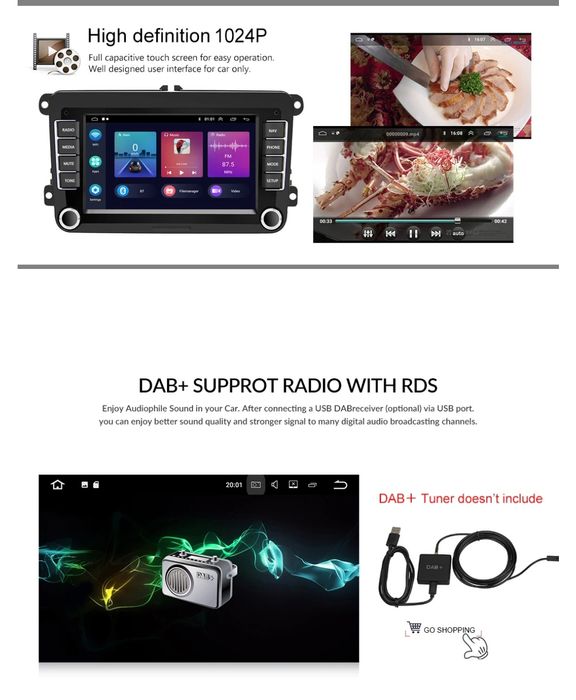Rádio android 7" Volkswagen Skoda Seat 2/64GB Carplay WiFi CANBUS NOVO