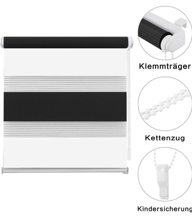 Eurohome Roleta bez wiercenia 120x150cm biało-czarna