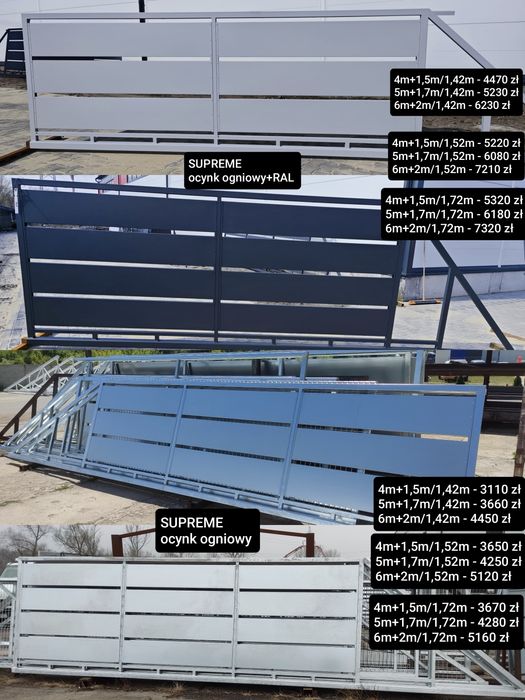 Brama przesuwna panelowa 4m x 1,72m, ocynk+RAL, inne modele