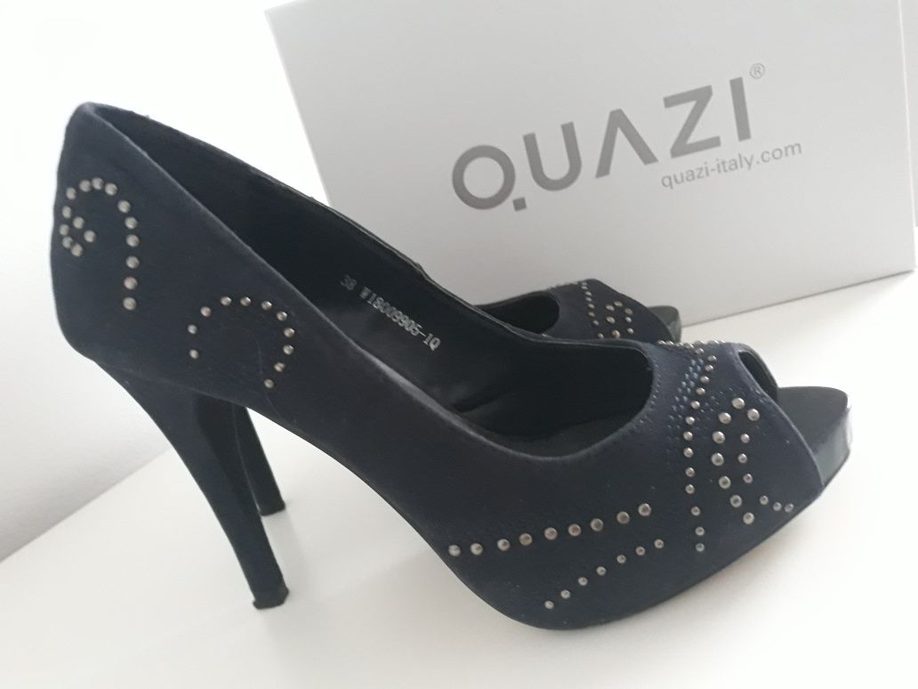 Buty szpilki, czółenka, buty peep toe, buty granatowe 38