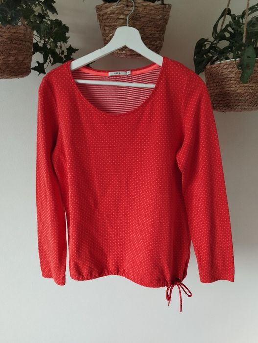 Damska bawełniana bluza, wzorek, koralowa, ściągacz r.36 S Cecil