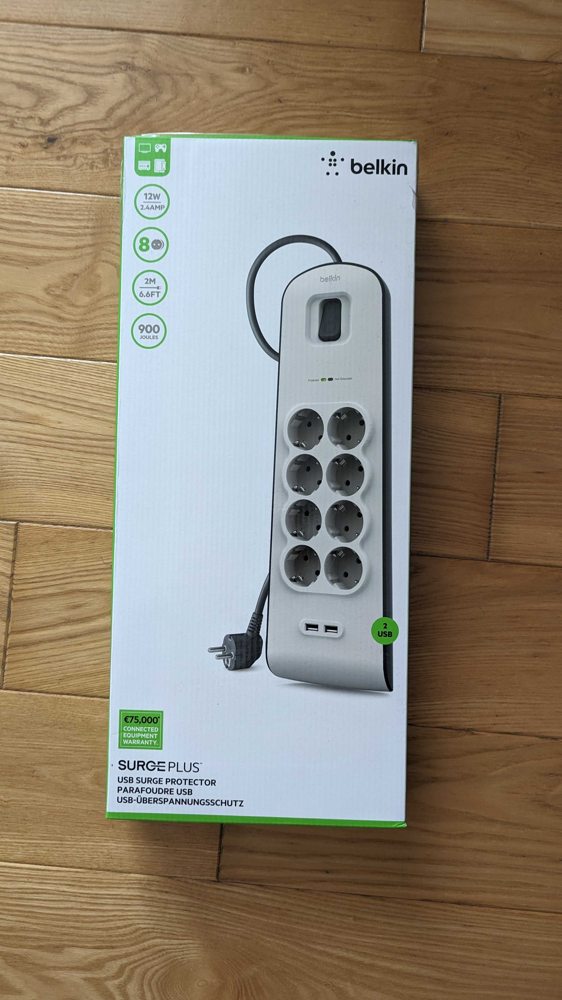 Belkin przeciwprzepięciowa listwa/przedłużacz.8 gniazd.2USB.2m