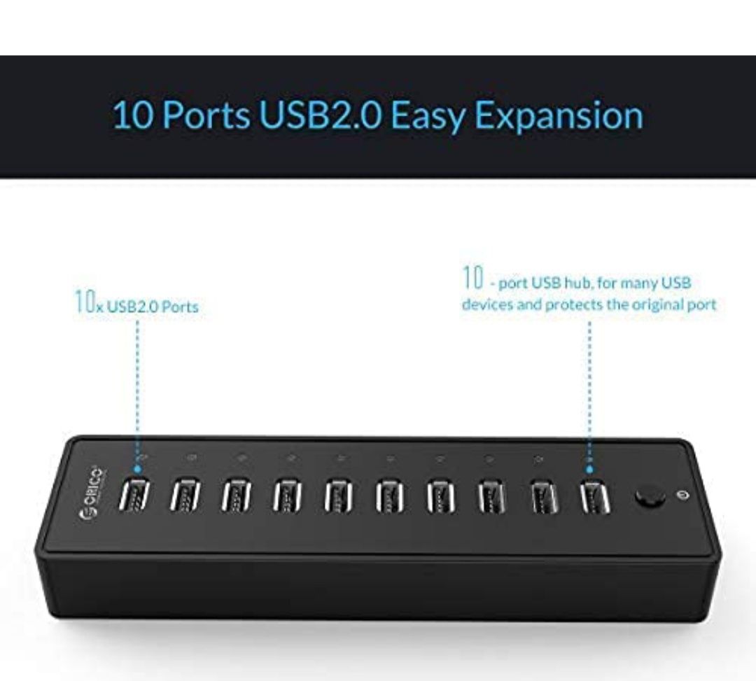 Hub USB com alimentação ORICO Hub de dados de 10 portas com adaptador