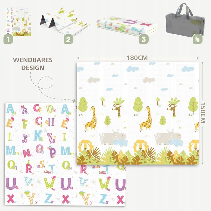 Dwustronna mata piankowa dla dzieci składana 150x180 SWEETY FOX