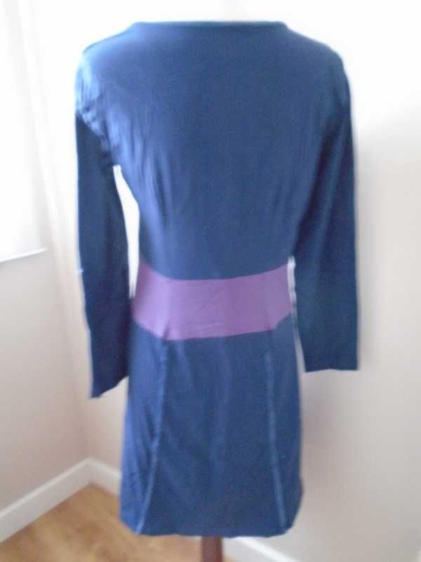 Vestido algodão azul com barra roxa