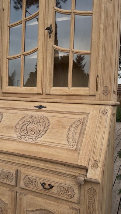 Dębowy sekretarzyk z nadstawką ,stan surowy