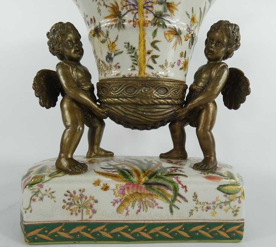 PATERA bomboniera porcelana + BRĄZ AMOR PUTTO anioł kwiat sygnowana