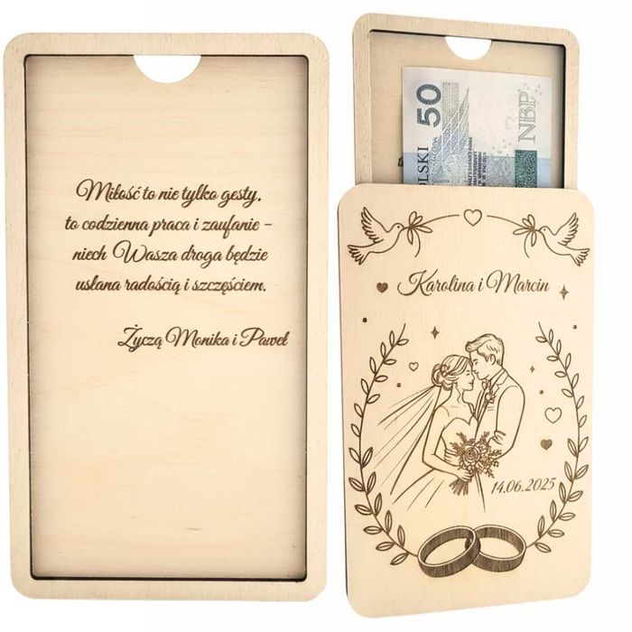 Pudełko koperta na pieniądze ślub prezent grawer urodziny chrzest