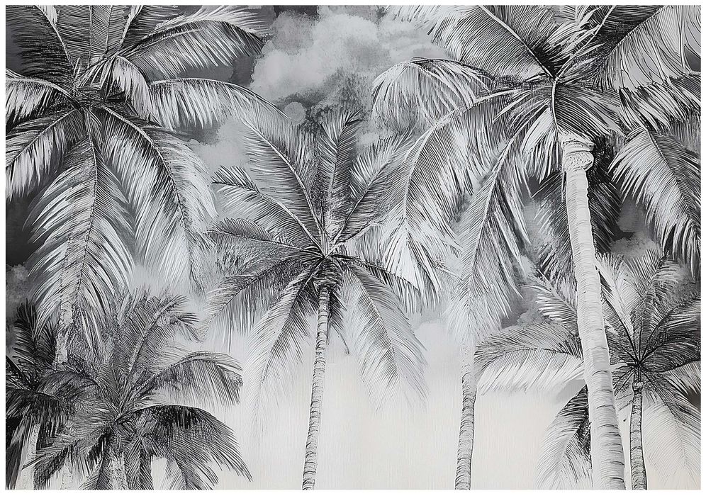 Fototapeta Odcienie Szarości Ciemna Palmy Tropiki Woda 3D + KLEJ