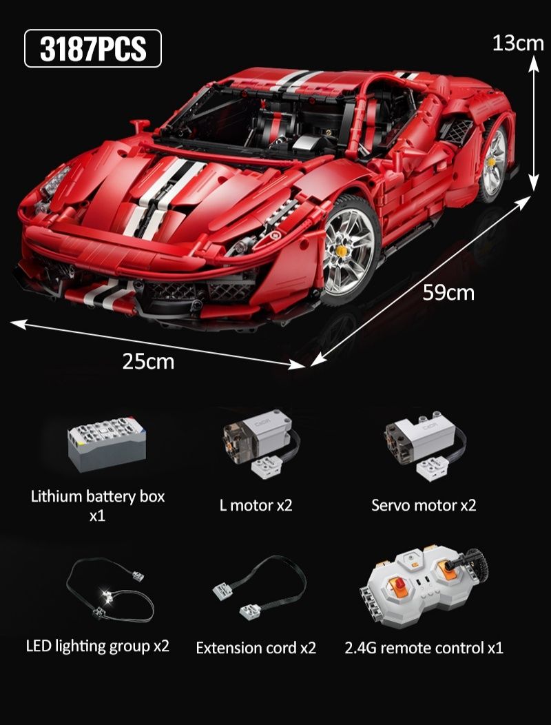 Klocki technic RC Ferrari 488 Pista Cada 3187 MOC C61042