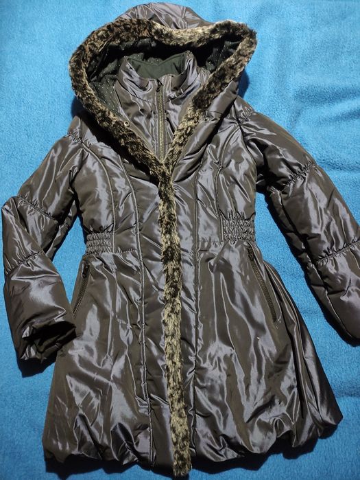 -30% Теплый зимний пуховик с мехом 10-14л р146-152 куртка-пальто ка