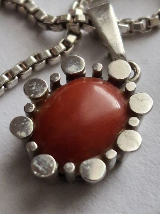 Srebrna zawieszka koral srebro wisior komplet łańcuszek