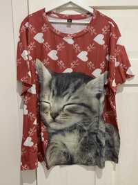 Modny t-shirt śmieszny nadruk kot serca rozmiar 50 nowy