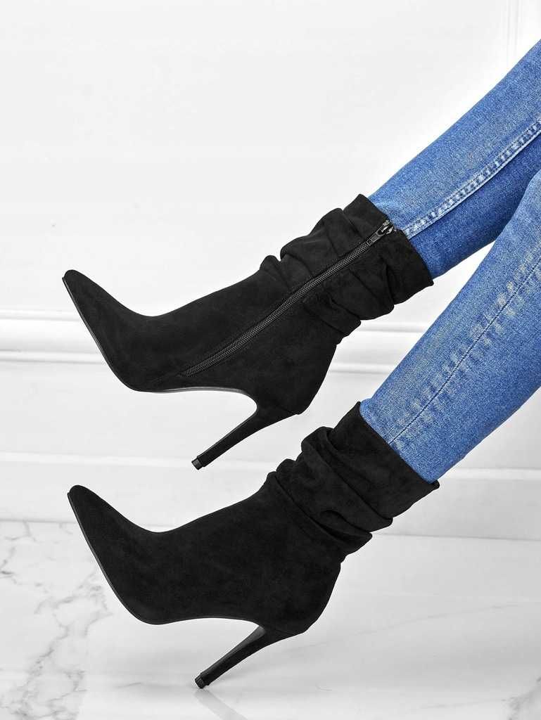 Shein czarne botki zapinane na szpilce 39,5