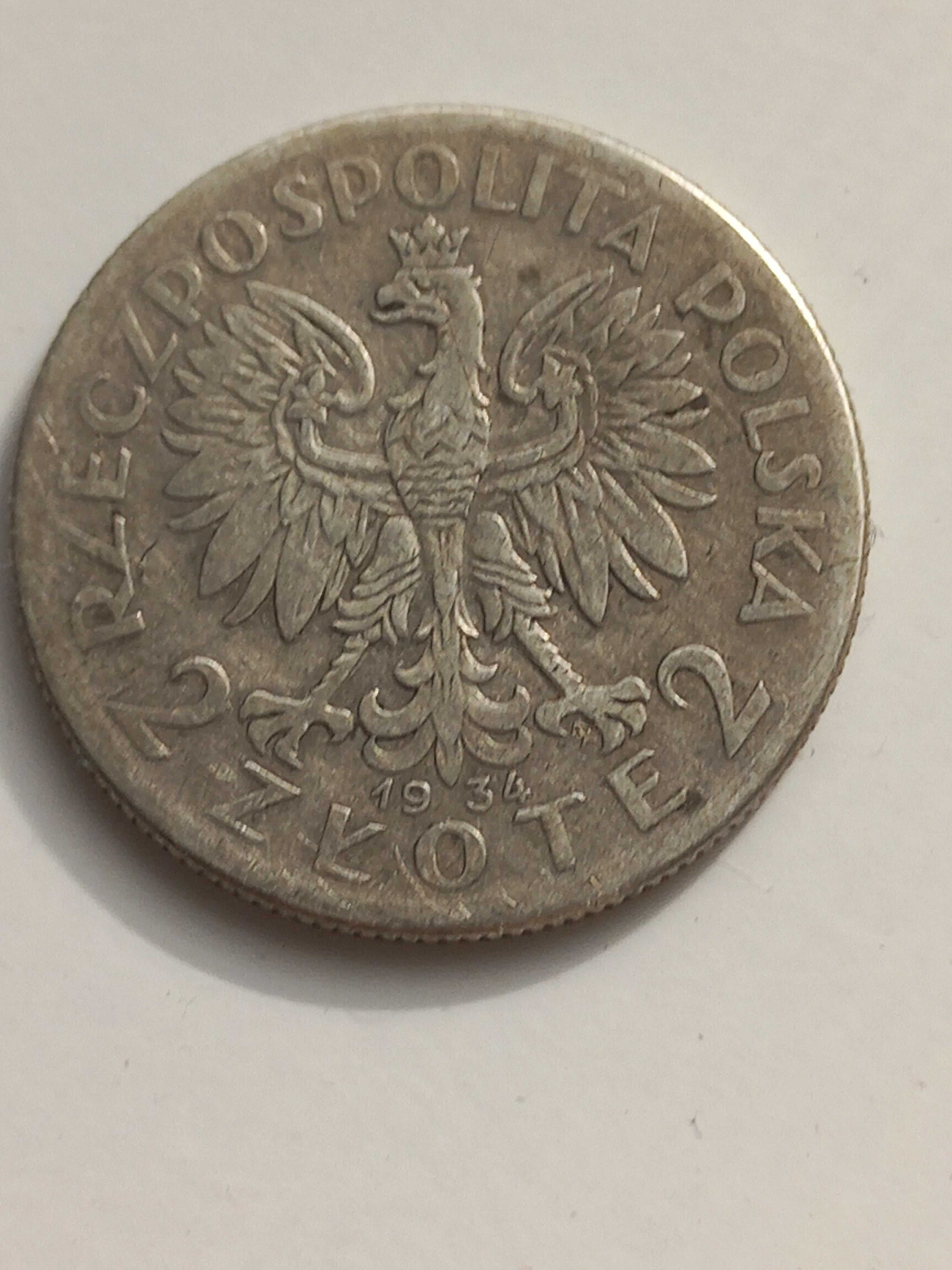 Srebrna moneta - 2 zł Głowa Kobiety 1934 r.