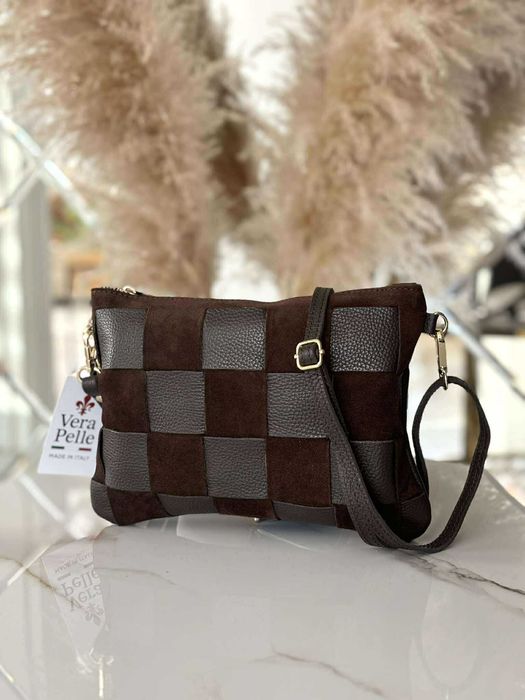 Torebka skóra naturalna listonoszka brązowa gorzka czekolada