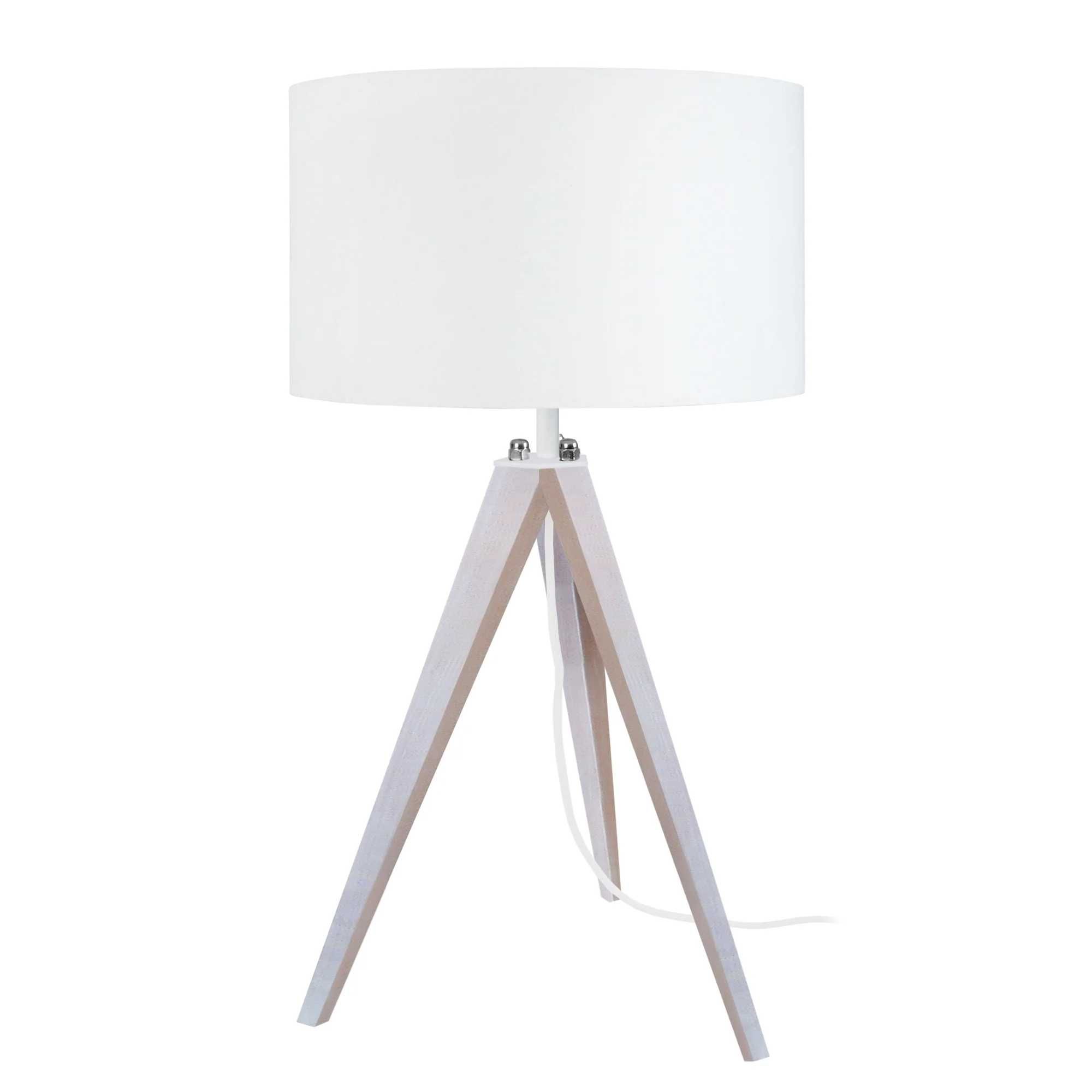 Lampa stołowa na 3 drewnianych nogach biała abażur styl skandynawski