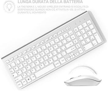 Klawiatura i Mysz Bezprzewodowa JOYACCESS, Cicha, QWERTY, Srebrna