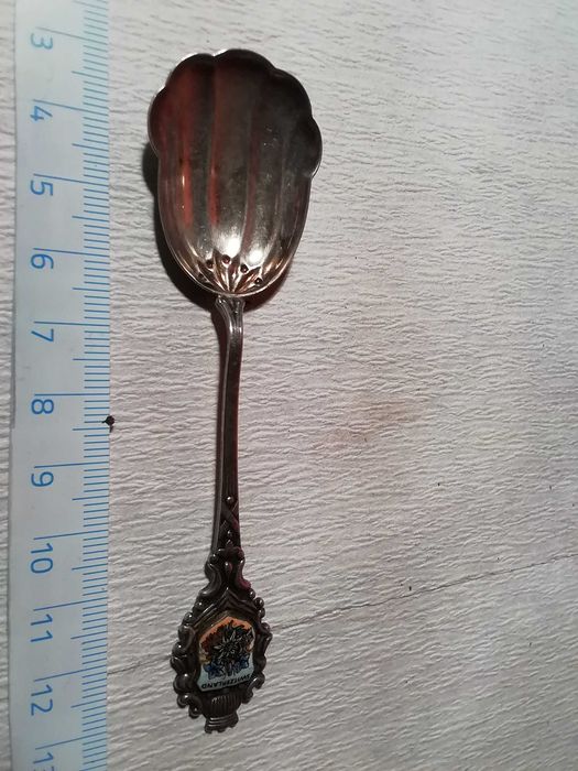 Łyżeczka srebrna ozdobna z emalią sygnowana