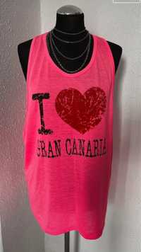 Koszulka bluzka tunika i love Gran Canaria neonowy roz