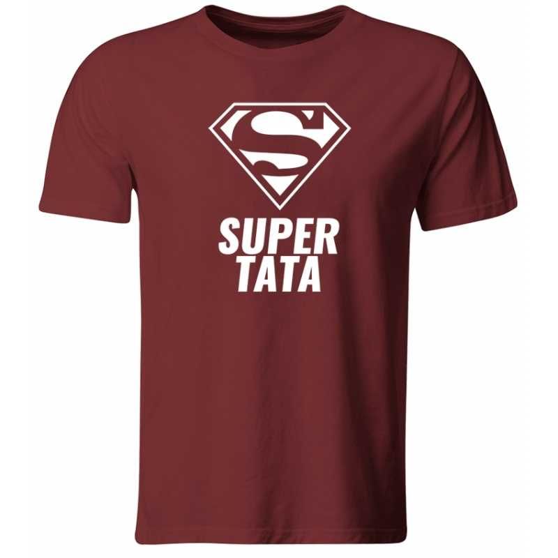Koszulka SUPER TATA, Prezent na Dzień Ojca, burgundowa, roz. XL