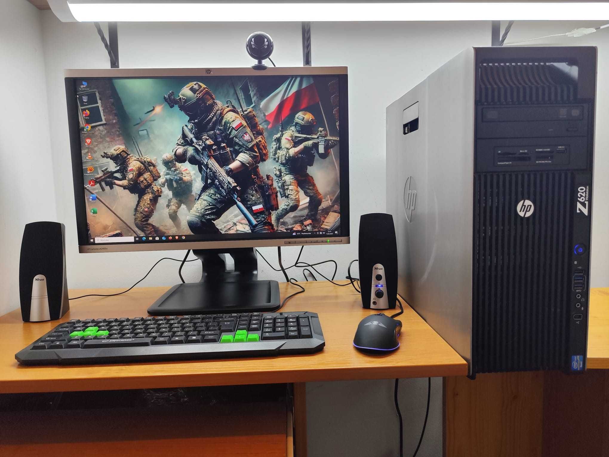 Komputer gamingowy.HP Z620.8rdzeni,128GB RAM+RX580 8GB+monitor+akces