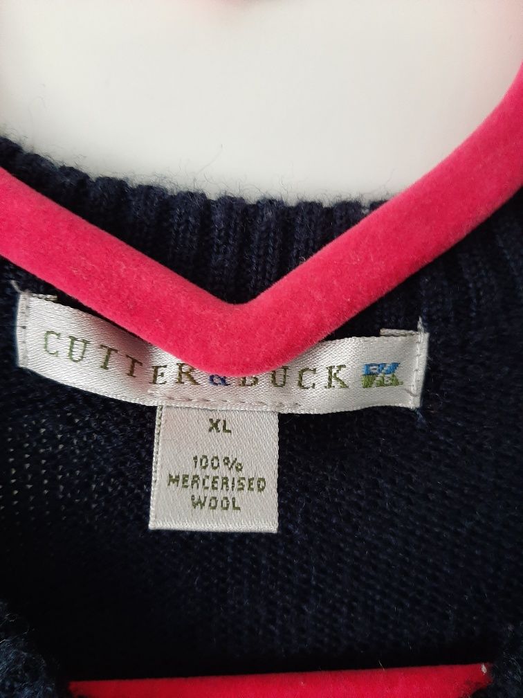 Cutter buck xl 100% wełna merceryzowana  wool granatowy sweter  romby