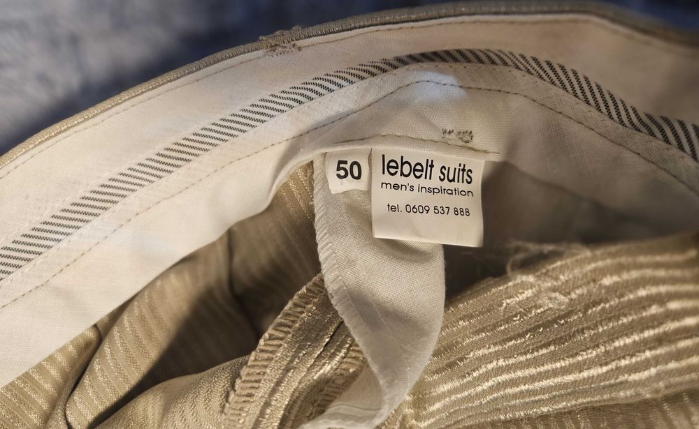 Spodnie Garniturowe Lebelt Suits 50 Złote Szampańskie w Prążki