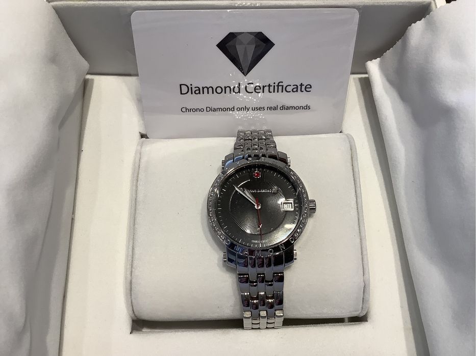 Damski szwajcarski zegarek Chrono Diamond z certyfikatem