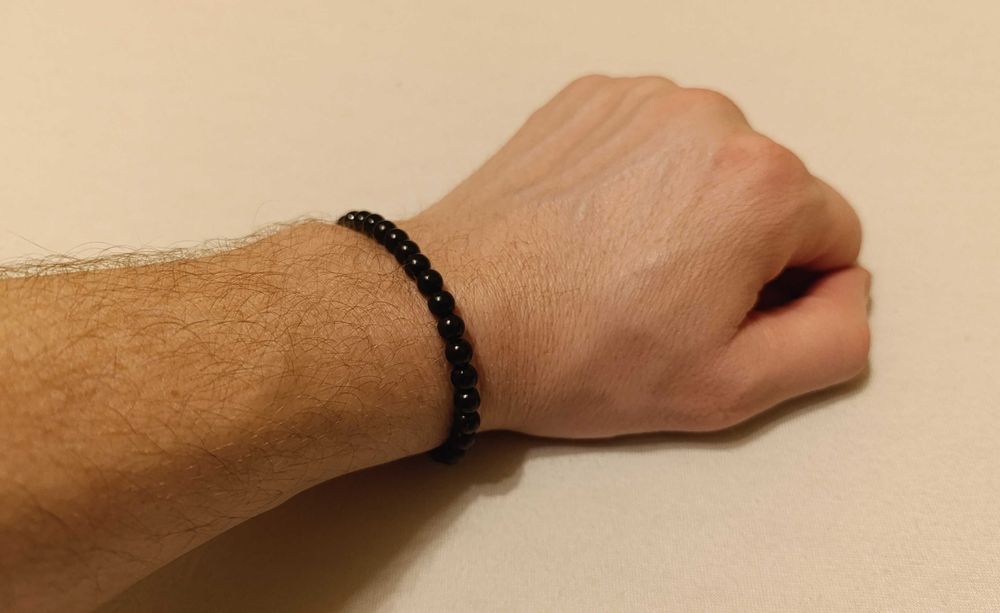 Męska bransoletka Handmade czarne koraliki