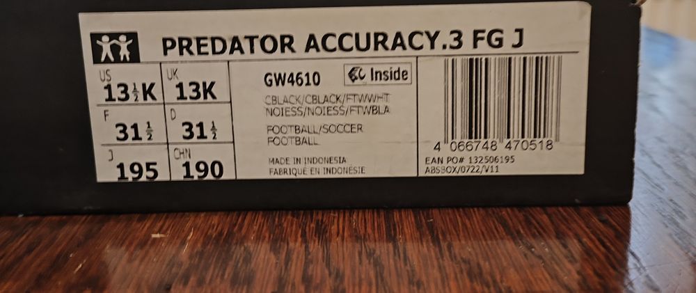 ROZMIAR 31.5 Korki piłkarskie Adidas Predator Accuracy.3 FG Jr GW4610
