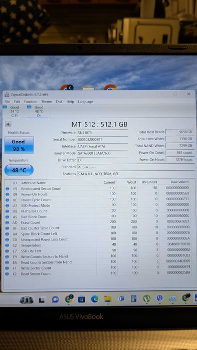 SSD Kingspec 512gb mSata stan 98%