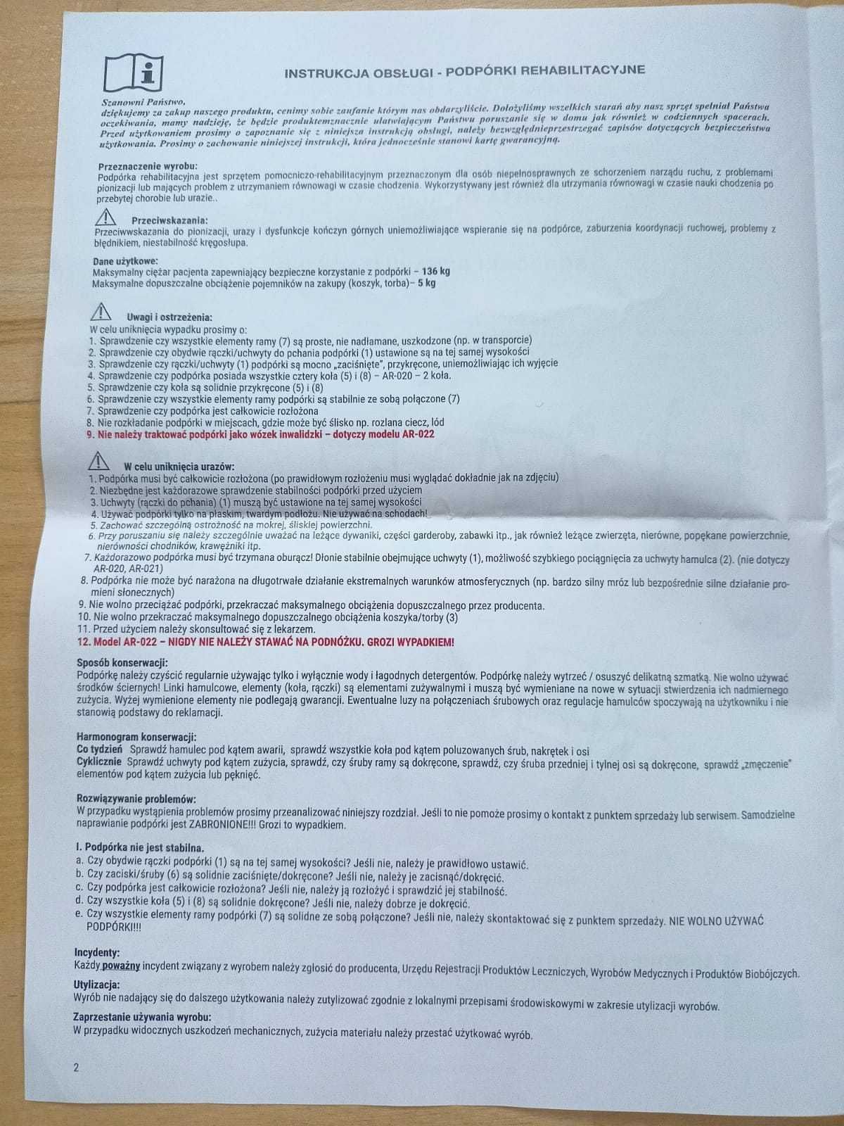 Balkonik, chodzik, podpórka rehabilitacyjna czterokołowa na gwarancji
