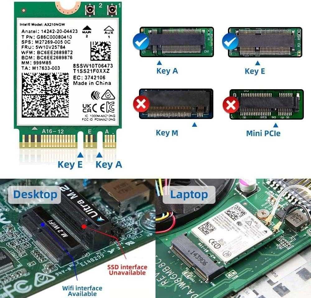 WiFi 5 6E адаптер AX210 до 5000 Mb/s три діапазони 2.4, 5 та 6 ГГц
