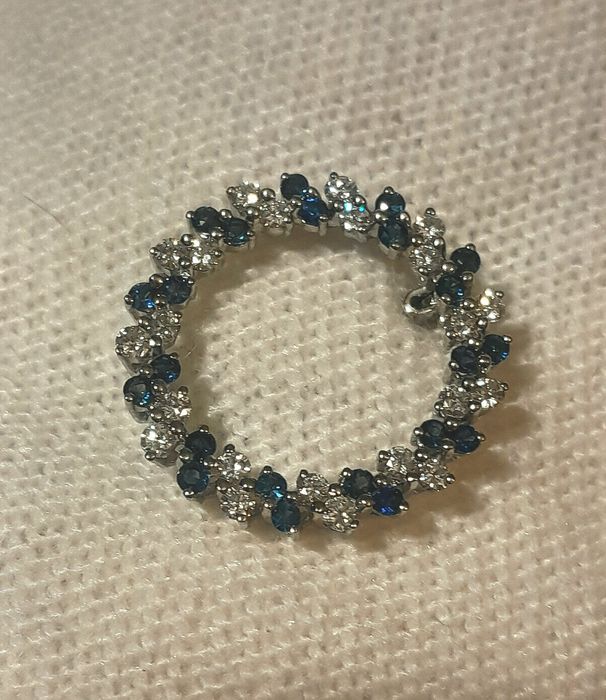 Piękna Broszka Brylanty 0.88ct Szafiry 0.66ct Złoto 585