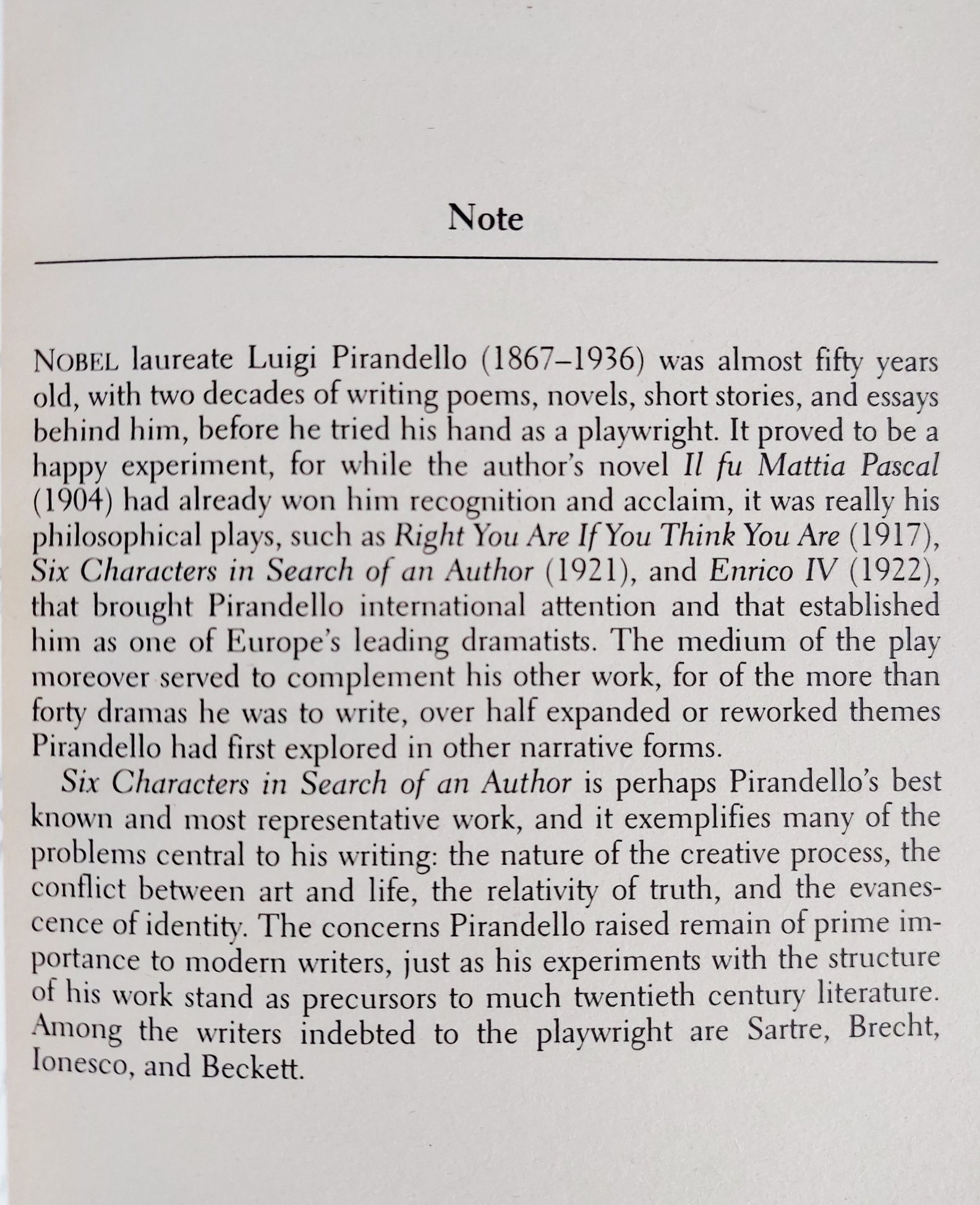 Seis Personagens à Procura de Um Autor
