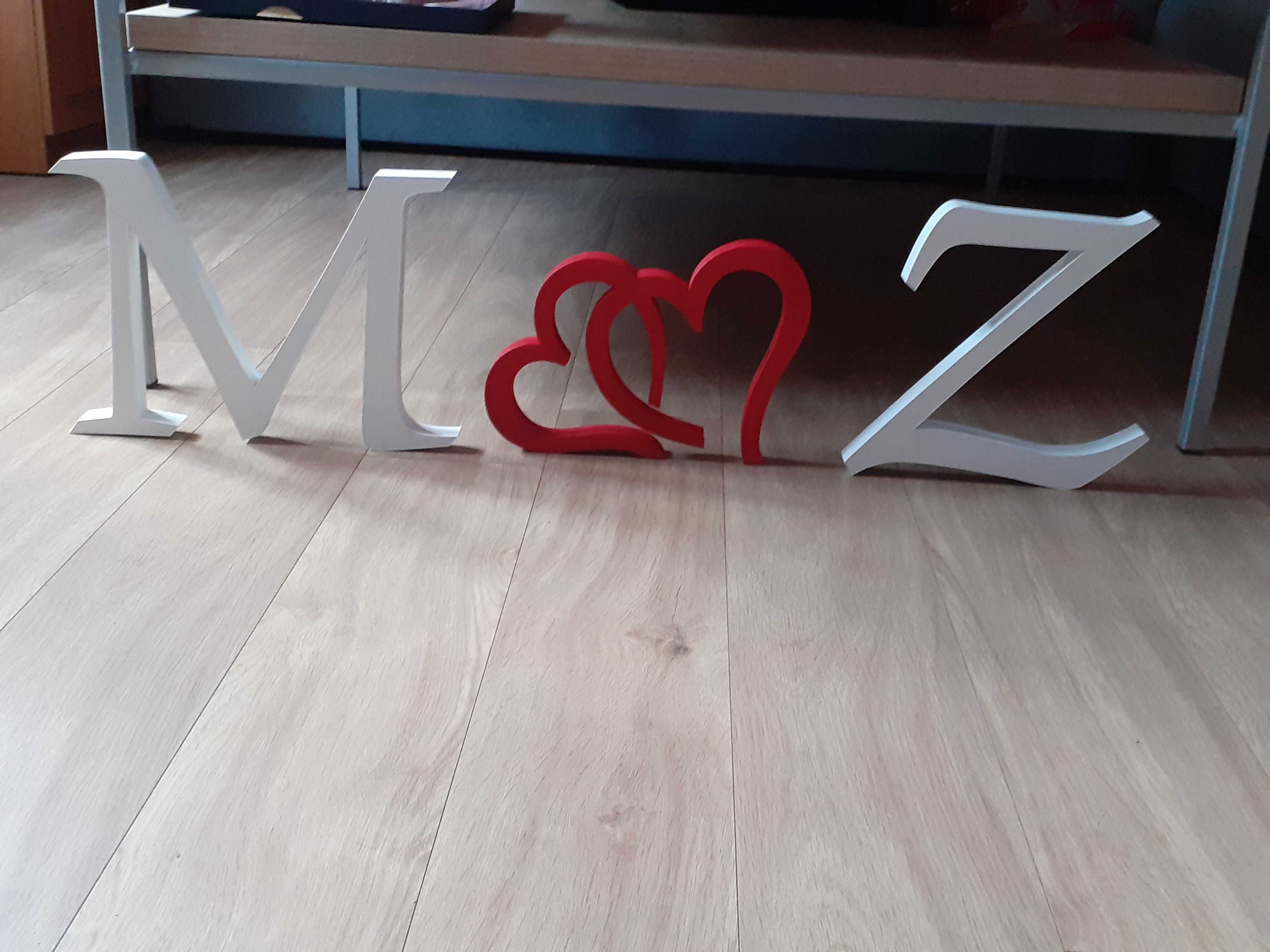 INICJAŁY litery serca dekoracja ślubna 3D 30cm