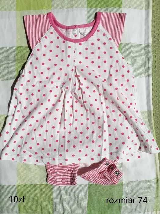 Zestaw ubranek rampers, sukienka z body r. 68-74, czapka