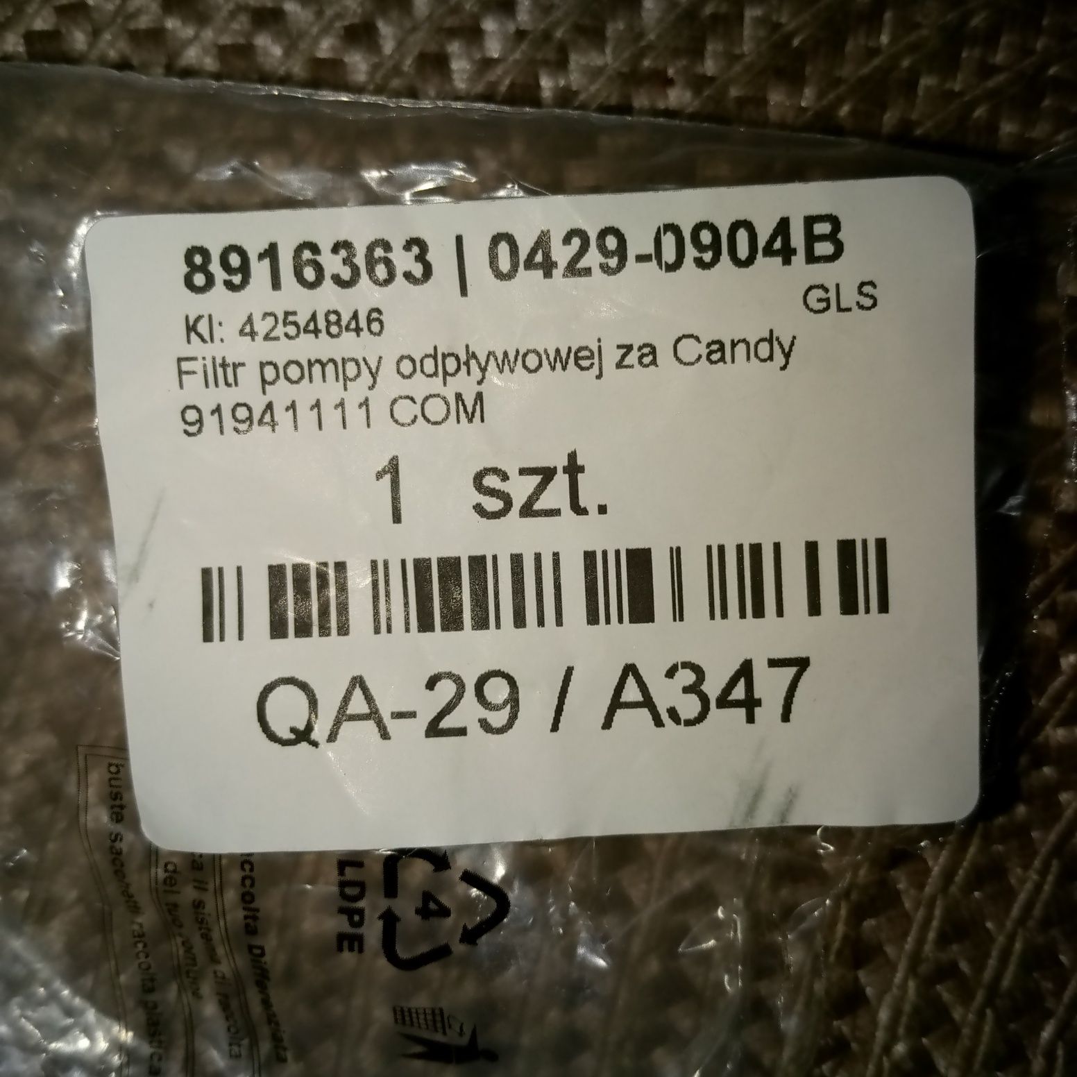 Filtr odpływowy do Candy