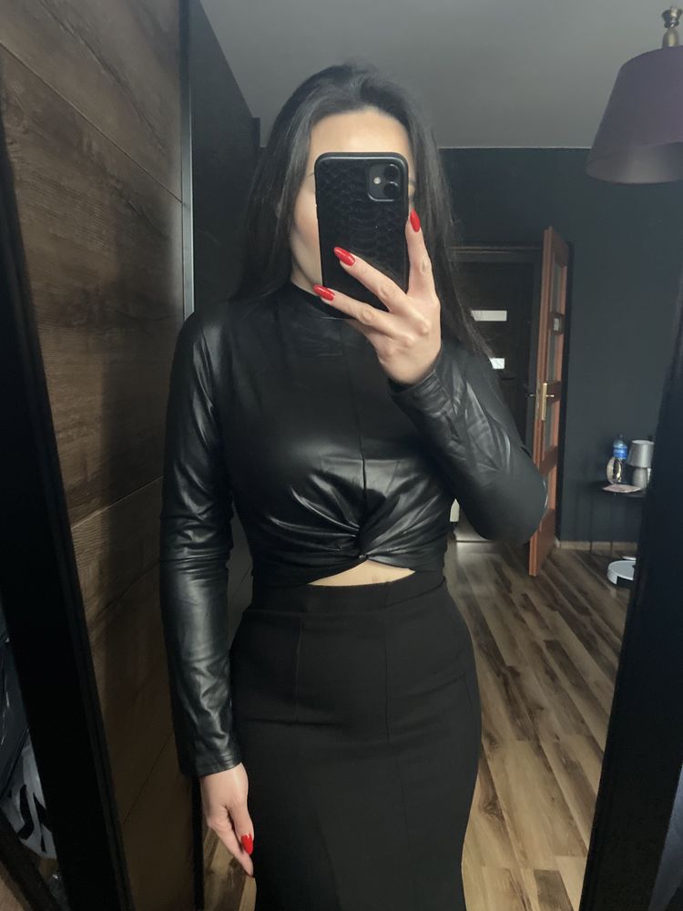 Sexy skórzana krótka bluzka crop top skóra latex lateks latexowa seksi