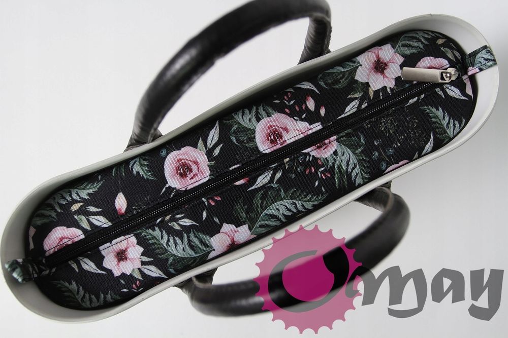 Czarny organizer do OBAG MINI róż pudrowy róże 2 kieszenie wkład OMAY